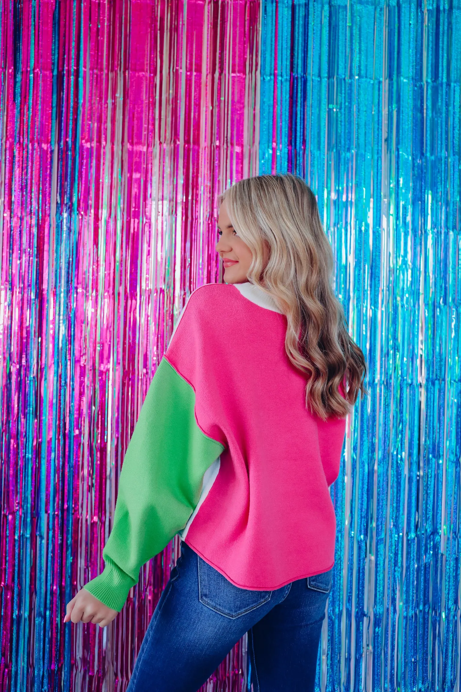 Vivid Vibes Color Block Sweater - Multi/Pink