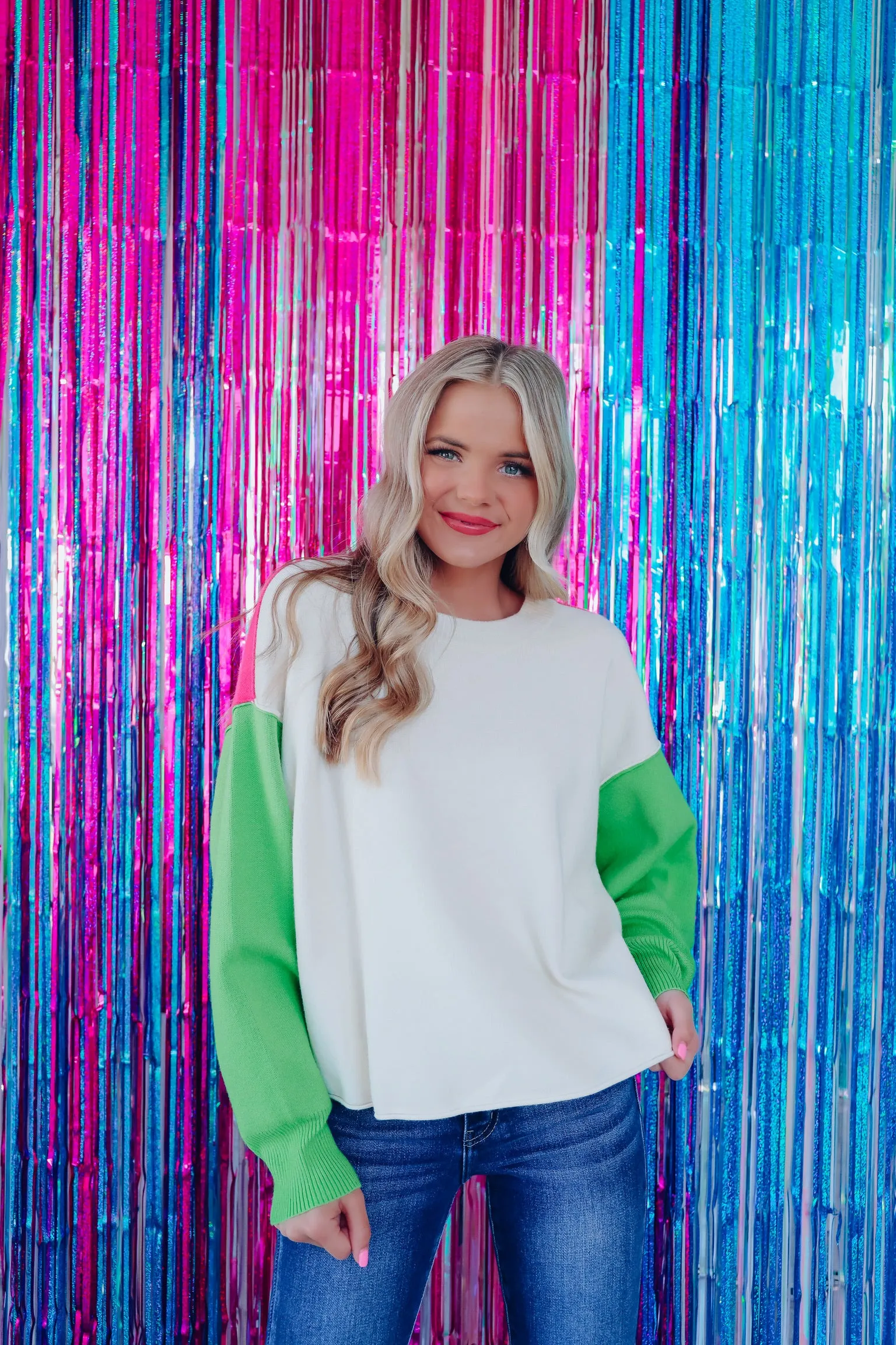 Vivid Vibes Color Block Sweater - Multi/Pink