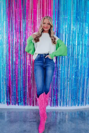 Vivid Vibes Color Block Sweater - Multi/Pink