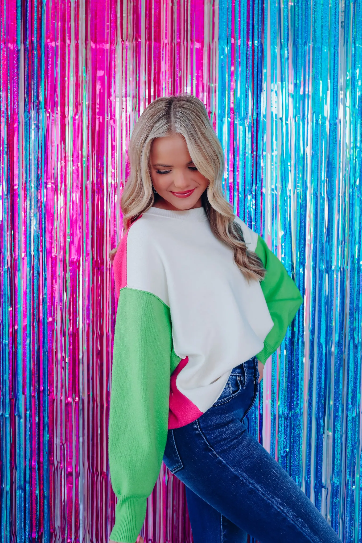 Vivid Vibes Color Block Sweater - Multi/Pink