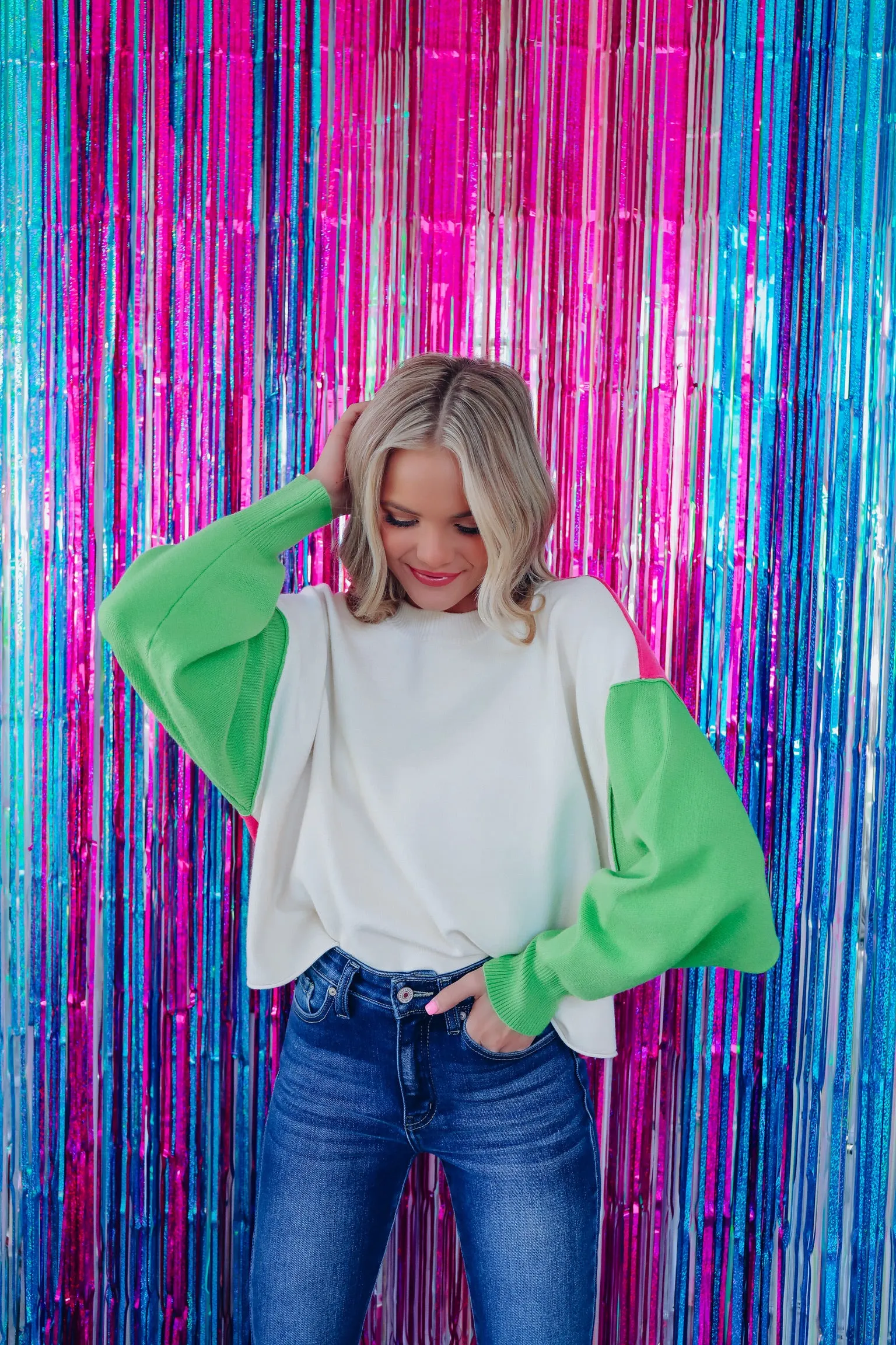 Vivid Vibes Color Block Sweater - Multi/Pink