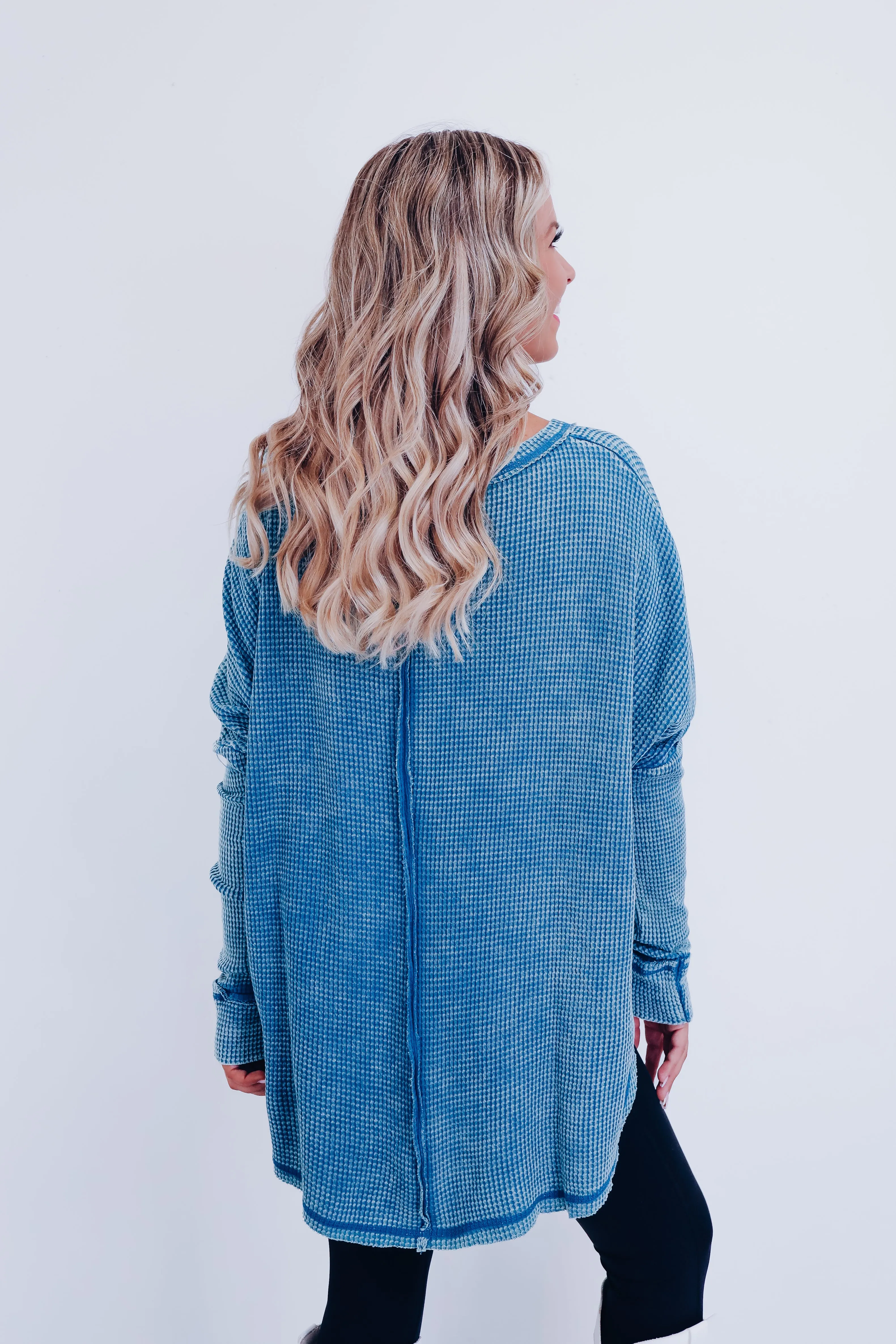 Wrenley Waffle Knit Top - Deep Sky