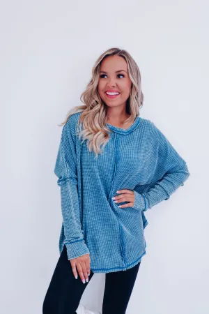 Wrenley Waffle Knit Top - Deep Sky