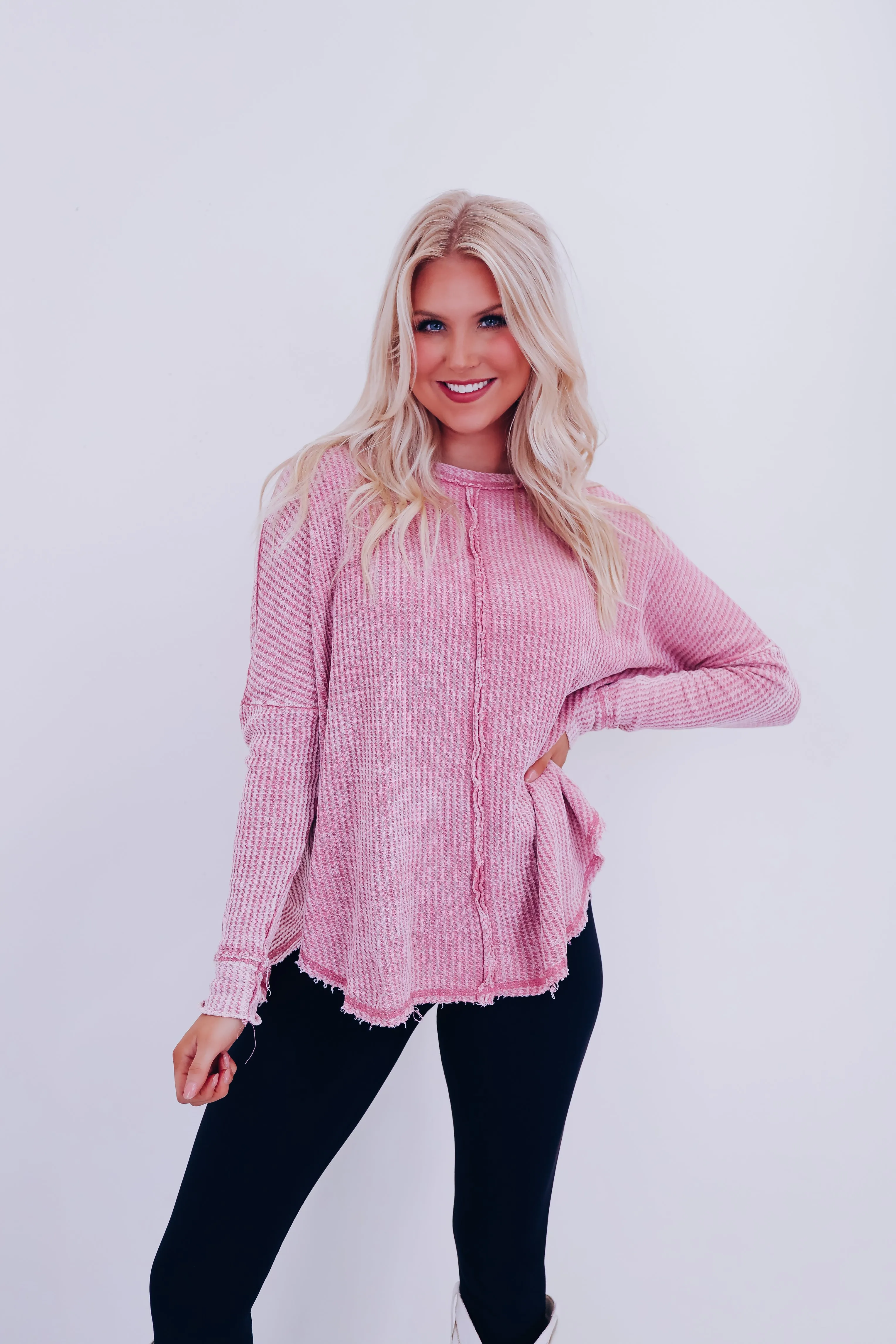 Wrenley Waffle Knit Top - Rose
