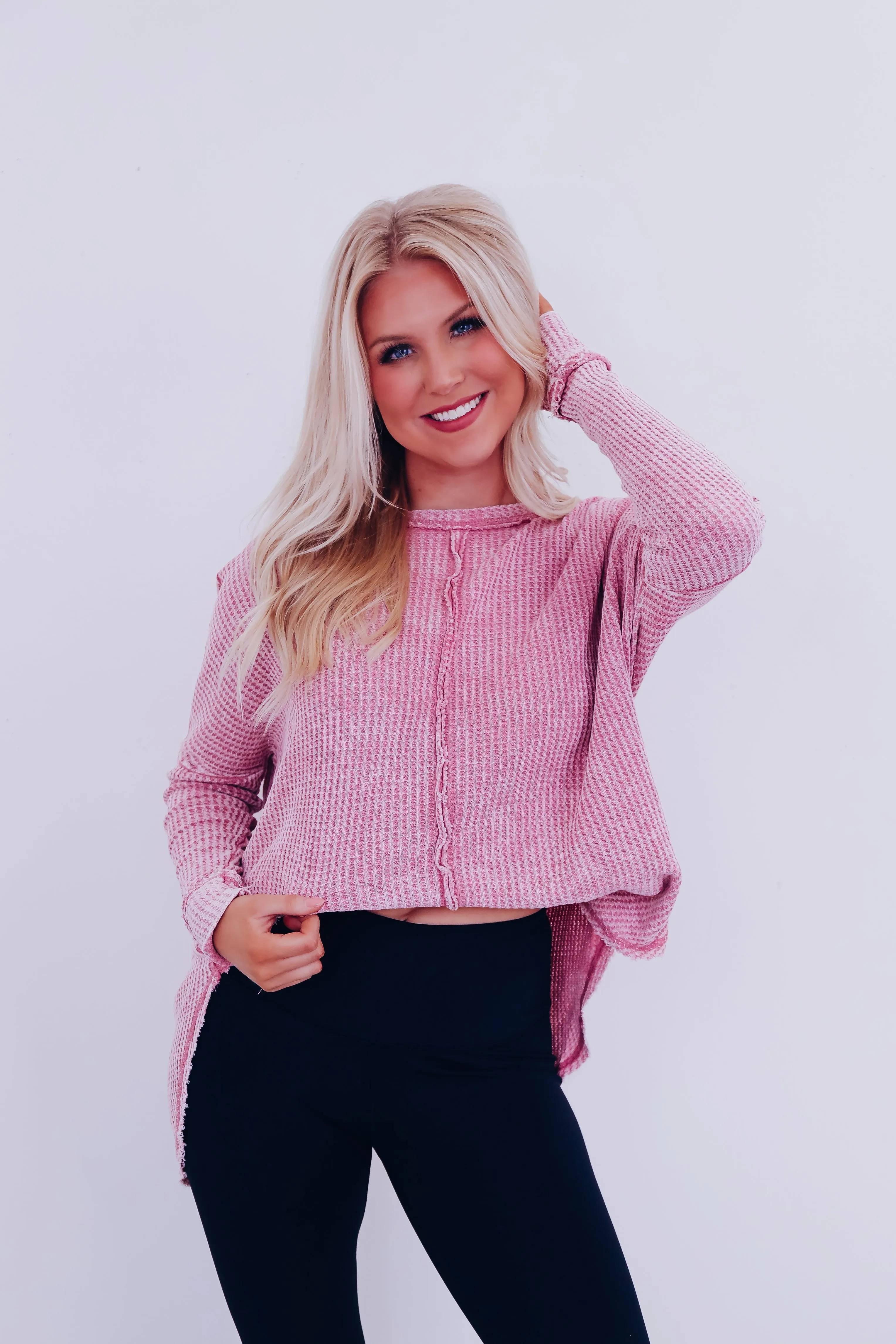 Wrenley Waffle Knit Top - Rose