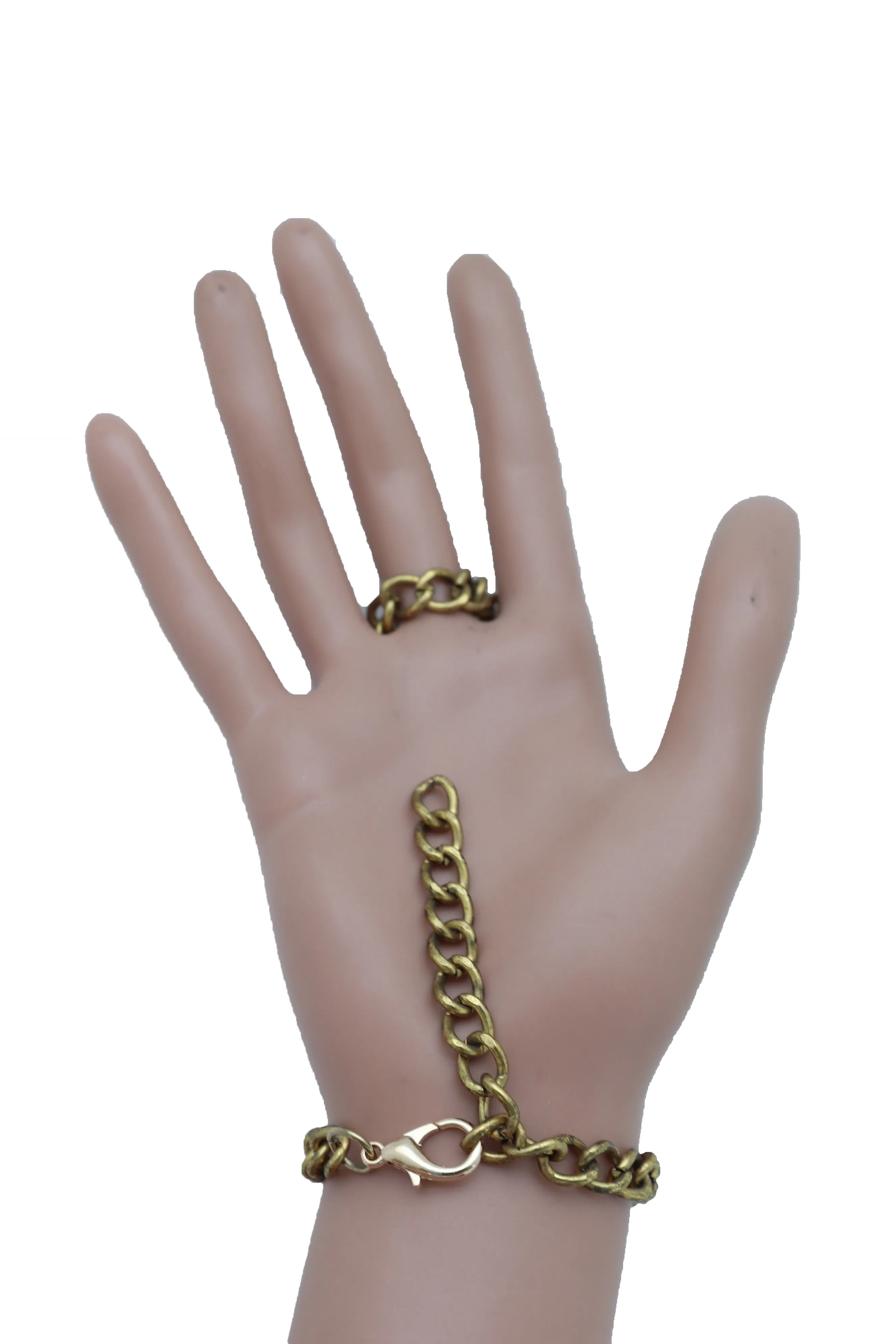 Wrist Bracelet Antique Gold Metal Hand Chain Cobra Snake Charm