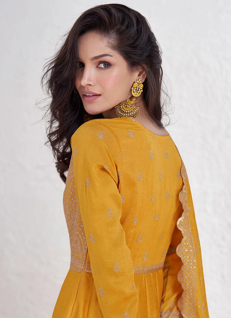 Yellow Sequence Embroidery Anarkali Gown With Dupatta