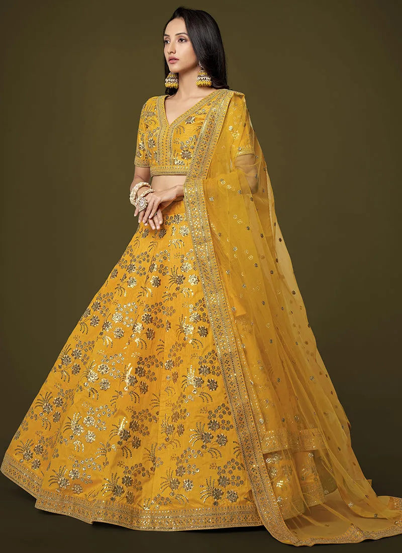 Yellow Sequence Embroidery Festive Lehenga Choli