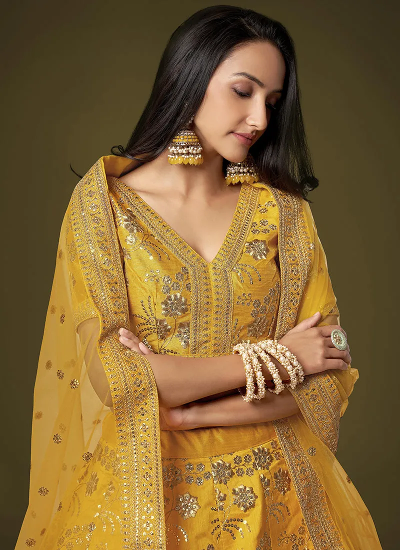 Yellow Sequence Embroidery Festive Lehenga Choli
