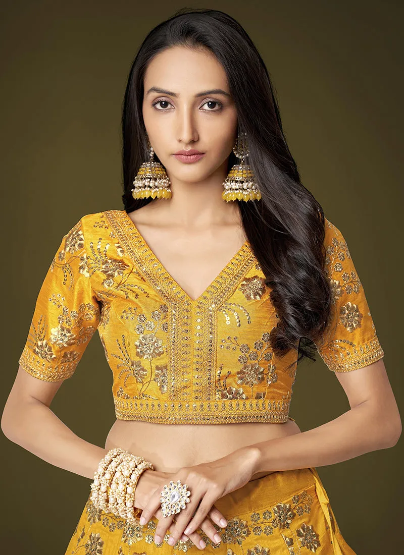 Yellow Sequence Embroidery Festive Lehenga Choli