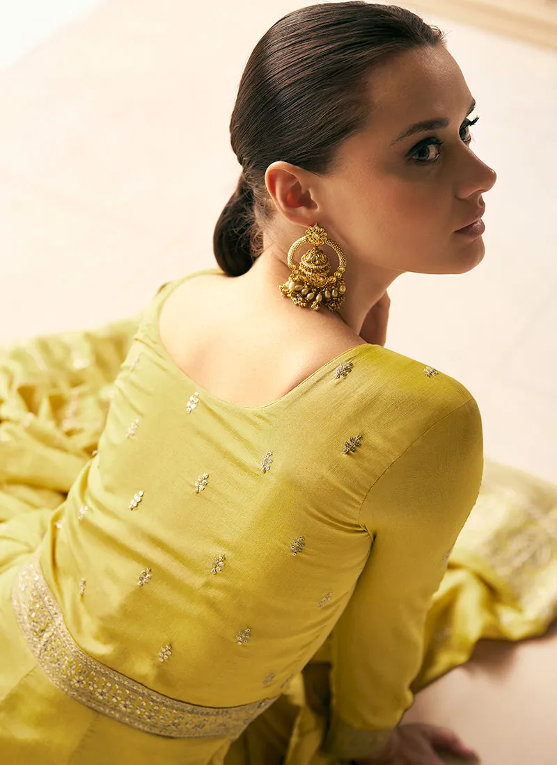 Yellow Silk Traditional Embroidery Wedding Anarkali Suit